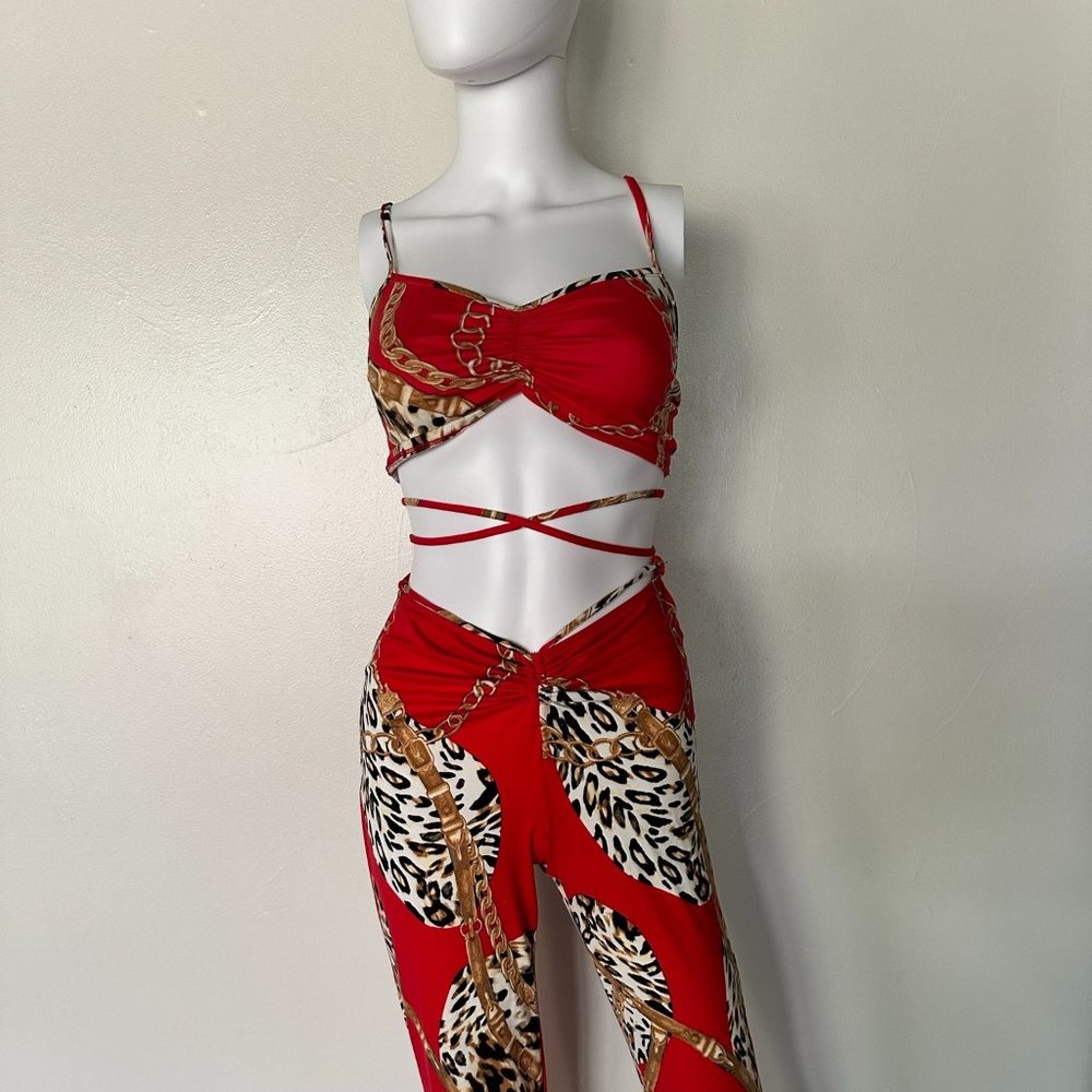 two piece animal print pants set